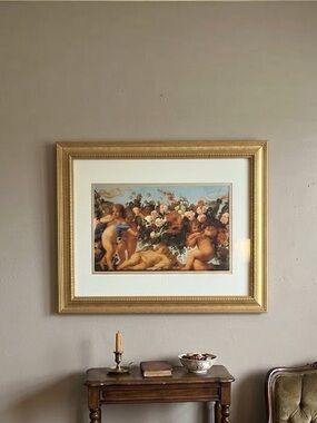 Angels With Flower Garland by Carlo Maratta Art Print Vintage Ornate Gold Frame